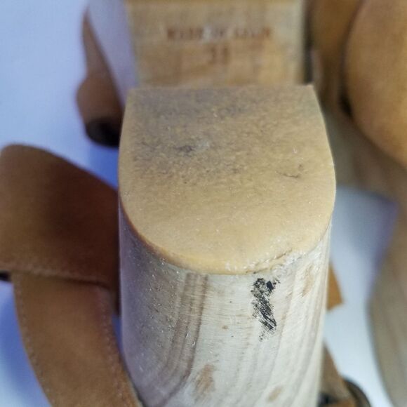 Free People Suede Park Circle Platform Buckle Round Toe Chunky Wood Clogs in Tan - Picture 12 of 16